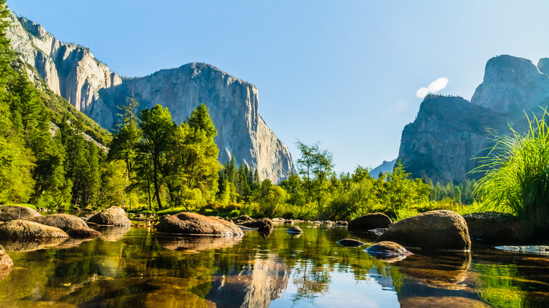 Water, trees, mountains at Yosemite National Park
