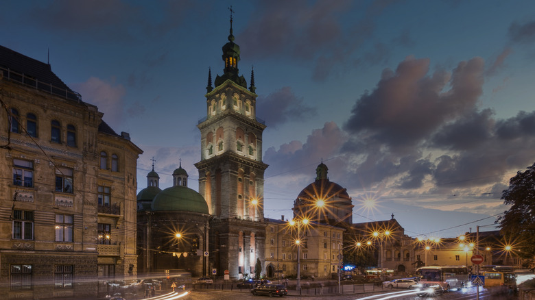 A view of Lviv at night