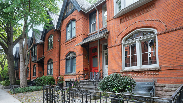 Well-preserved brick houses with gables in Toronto