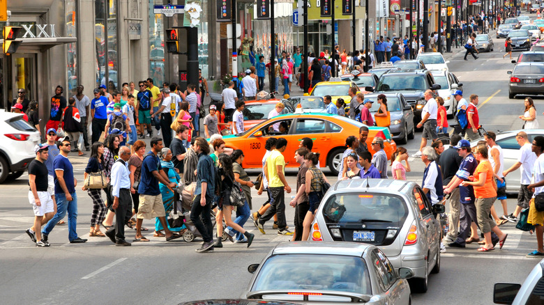 People crossing the street at Yonge and Dundas, Toronto