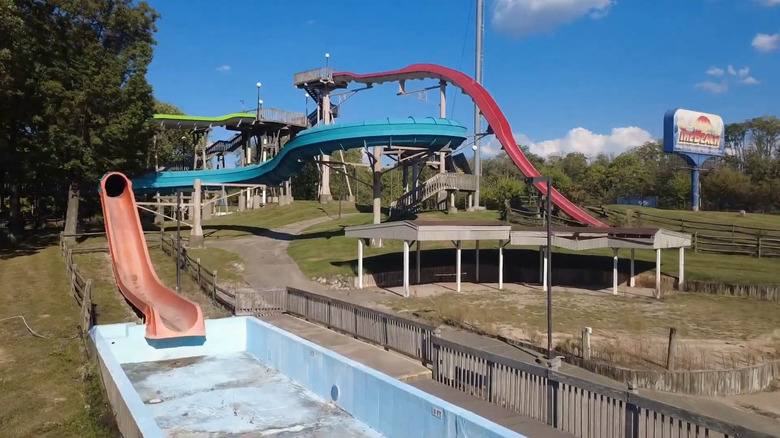 Abandoned water slides at the shut-down water park The Beach in Mason, Ohio