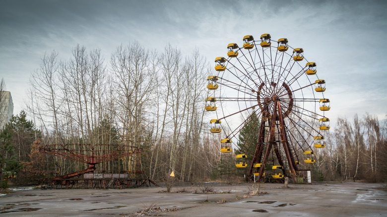 An abandoned ferris wheel at the Pripyat amusement park in Chernobyl