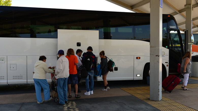 passengers transfer to an Amtrak Thruway bus to reach places that aren't serviceable by train