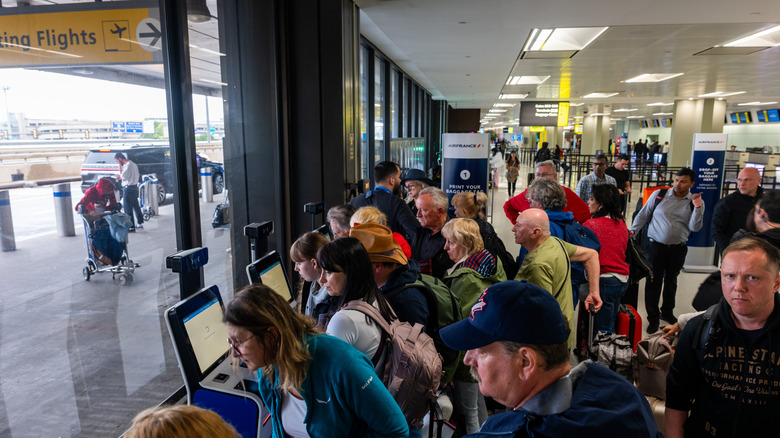 People waiting at Newark Liberty International Airport