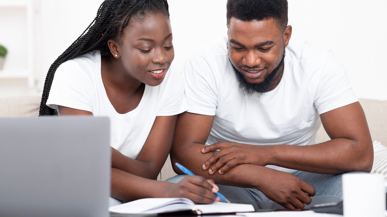 A couple budgeting together