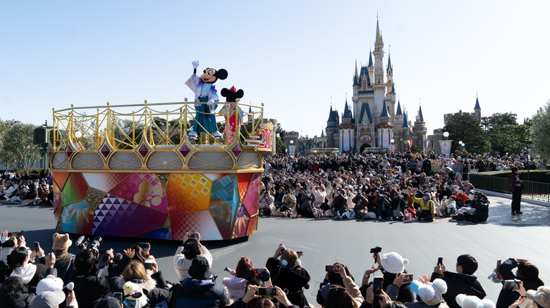 Crowd around Mickey at Tokyo Disneyland event