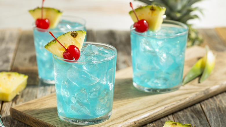 Trio of blue Hawaii cocktails