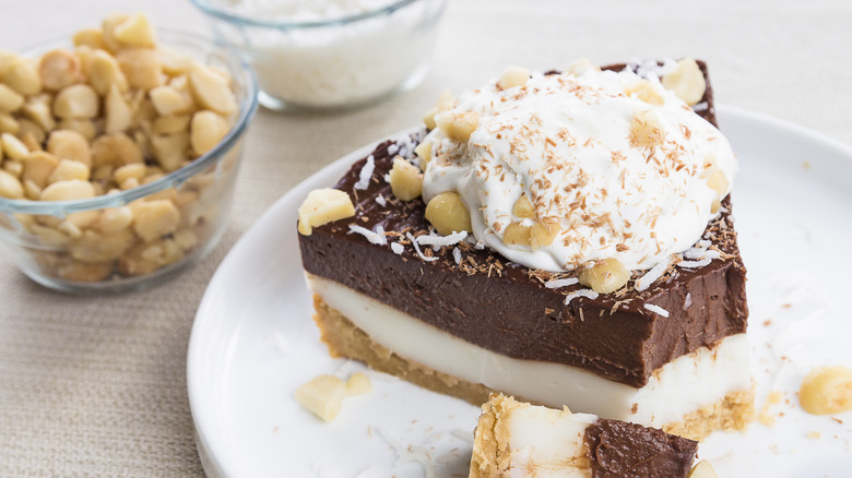 Slice of chocolate haupia pie