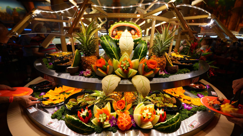 Buffet of tropical fruit in Hawaii