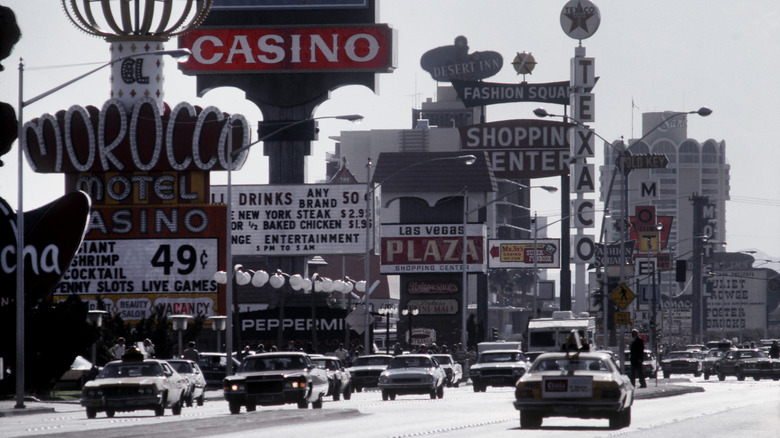 A view of Las Vegas Strip and Riviera Boulevard in November 1975.
