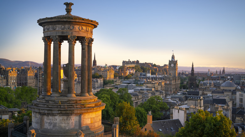 View over Edinburgh at sunset from Calton Hill