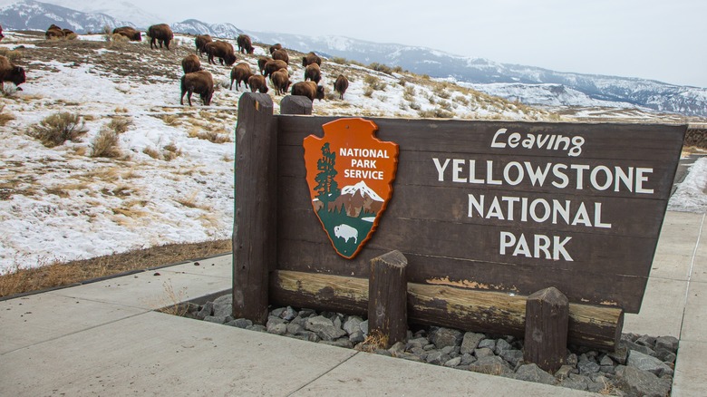 The "Leaving Yellowstone National Park" sign.