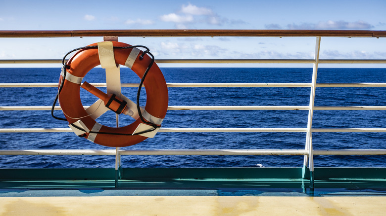 Life preserver on railing of cruise