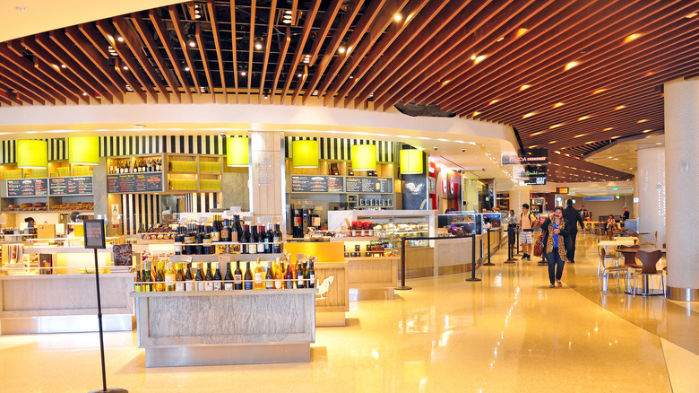Duty free shops and food in the Tom Bradley terminal of Los Angeles International Airport