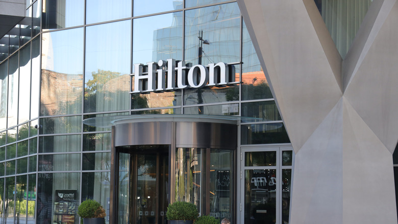 The entrance to a Hilton Hotel
