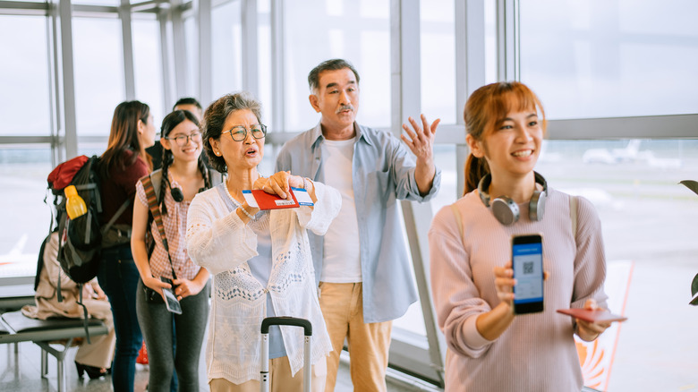 Passengers getting on a flight