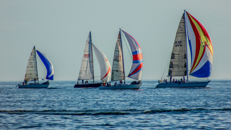 Four boats sail on Lake Michigan