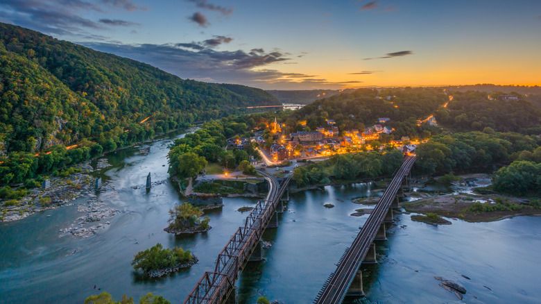 View of Harpers Ferry in West Virginia at dusk