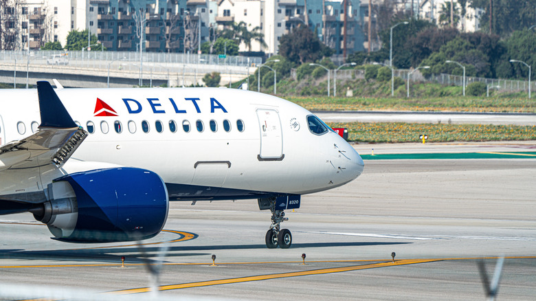 A Delta Air Lines plane on the runway