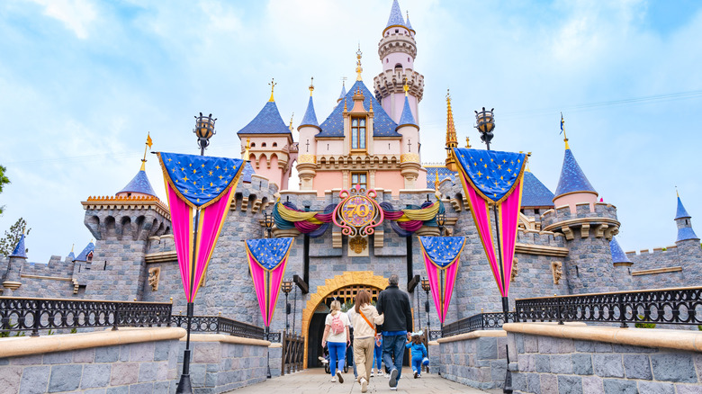 Low-angle view of the Sleeping Beauty Castle at Disneyland in Anaheim, California, during the day