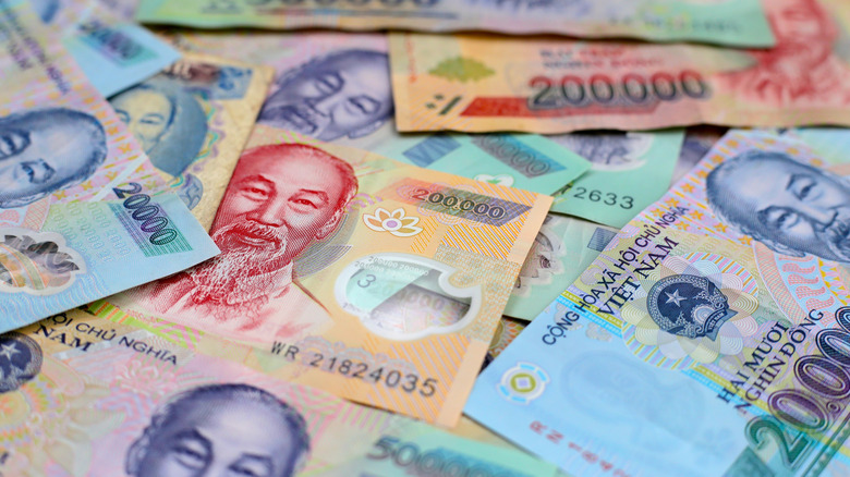 A messy pile of Vietnamese Dong, the currency of Vietnam