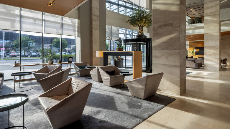 the luxurious interiors of a hotel lobby