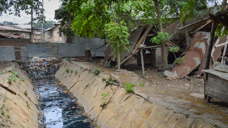 A sewage canal runs through Mombasa