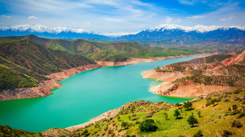 Lake Hisorak water reservoir near Shahrisabz city in Uzbekistan