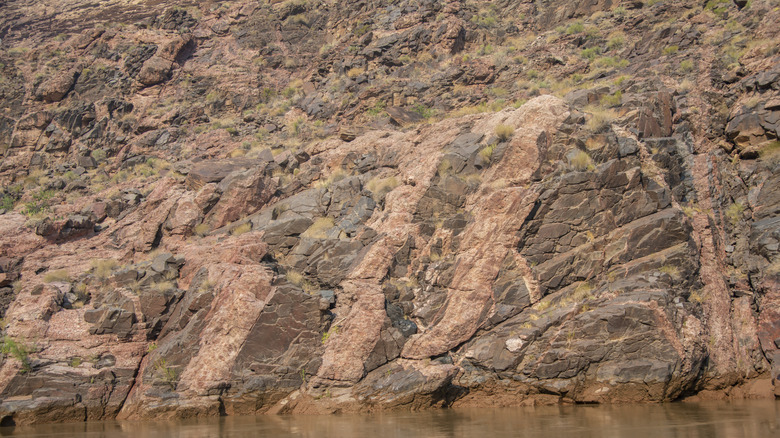 Gray and pink striped Vishnu Schist rocks