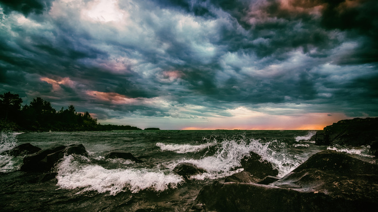 Large waves form on Lake Superior during a storm
