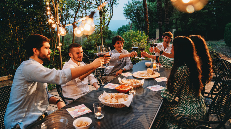 Group dinner at outdoor restaurant