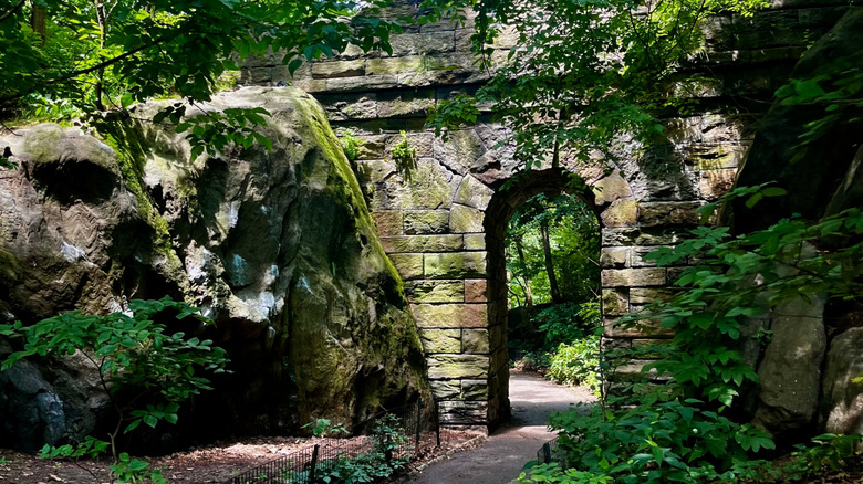 A stone arch along one of the paths in The Ramble area of Central Park