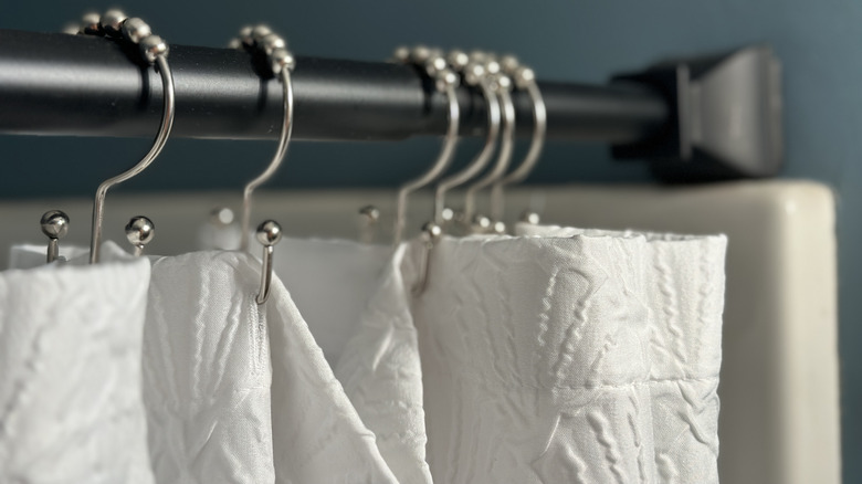 Close up of shower curtains