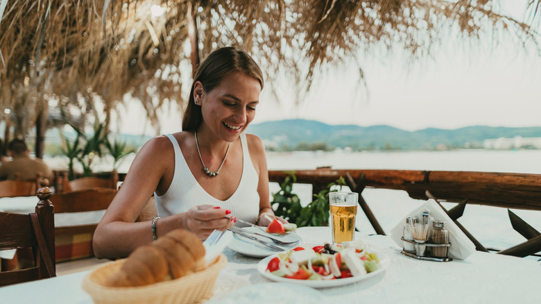 eating at greek beach restaurant 