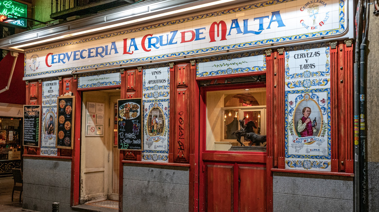 Shopfront of a traditional tapas bar restaurant