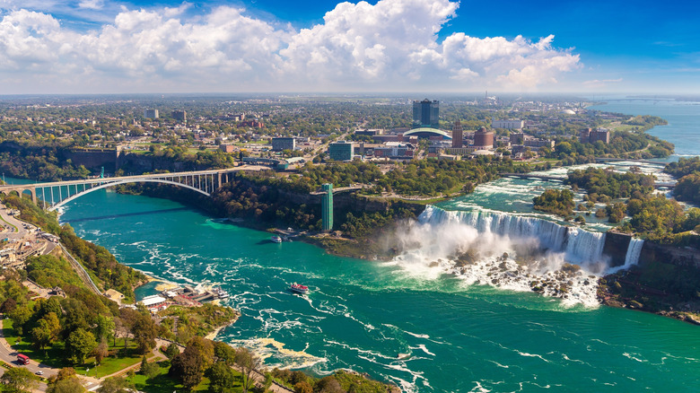 Aerial view of the Rainbow International Bridge linking the U.S. and Canada