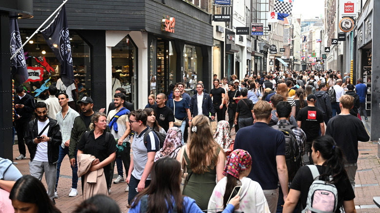 Crowded street in Amsterdam in the Netherlands
