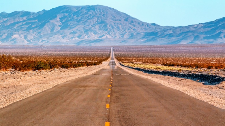 A road cuts through the middle of California's Death Valley National Park