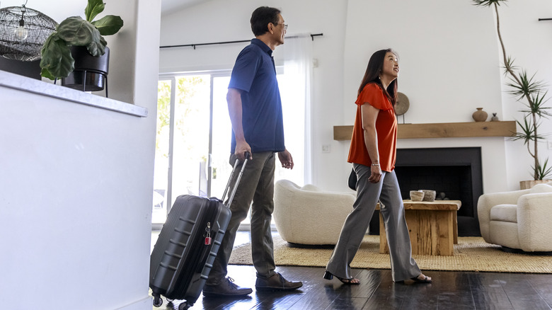 Travelers arriving at an Airbnb property