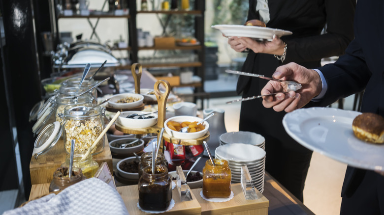 Breakfast spread in a hotel