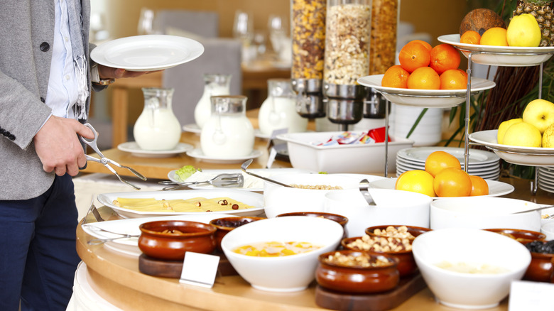 A breakfast buffet at a hotel