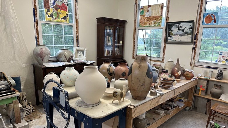 Pottery inside Johnston & Gentithes Pottery and Sculpture near Whynot, North Carolina
