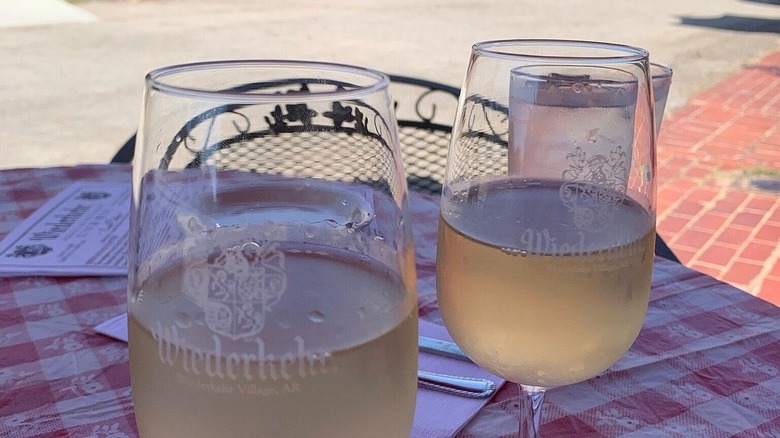 Glasses of Wiederkehr wine on outdoor table