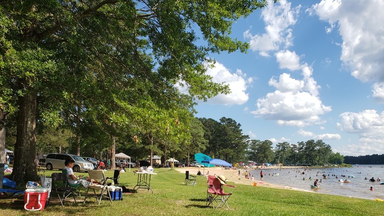 People swimming and lounging at the Flint Creek Water Park in Wiggins, Mississippi