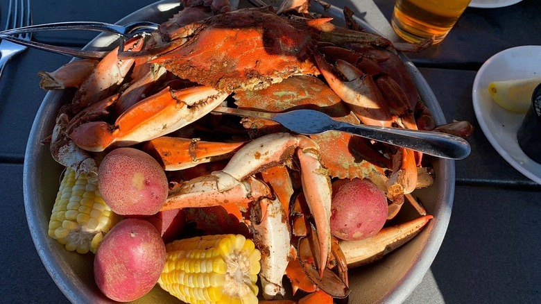 Crab and seafood boil platter at Elijah's