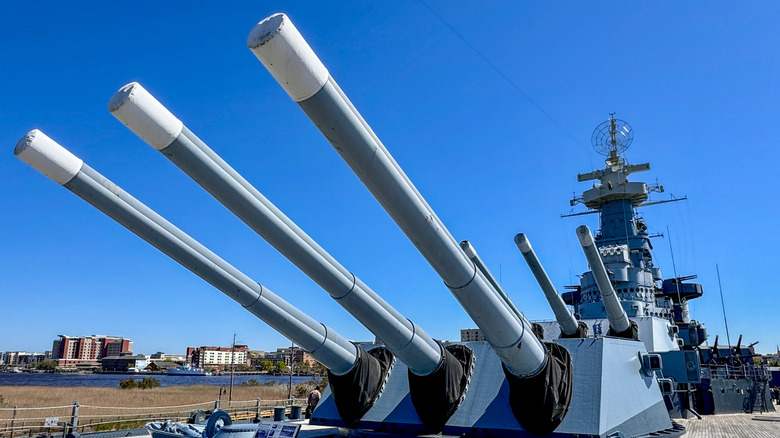 Battleship USS North Carolina docked on the Cape Fear River near Wilmington, North Carolina