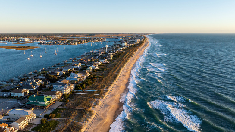 Aerial view of Wrightsville Beach and the barrier islands near Wilmington