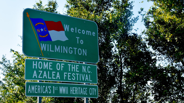 A sign welcomes visitors to Wilmington, NC