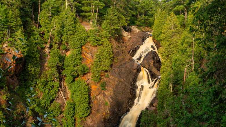 Pattison State Park waterfall flowing down hillside