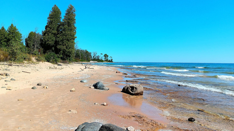 Harrington Beach State Park's shoreline on a sunny day